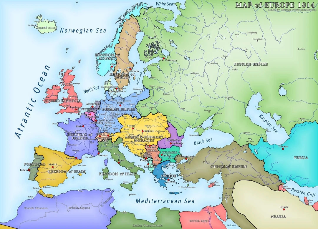 Map of Europe 1914: Countries, Borders and Empires Before World War I